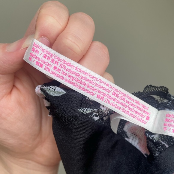 NWOT PINK Victoria’s Secret Unlined Satin Lace Bralette, Floral Pink/Black - Picture 10 of 10